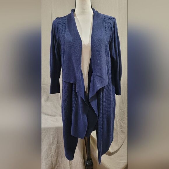 Joseph A. Women’s Large Dark Blue Knit Long Cardigan 3/4 Sleeves - Picture 1 of 10